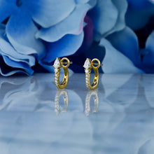 Load image into Gallery viewer, Pair of 14k Solid Gold Natural Diamond Huggy Leverback Earrings with Pear Shape