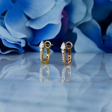 Load image into Gallery viewer, Pair of 14k Solid Gold Natural Diamond Huggy Leverback Earrings with Pear Shape