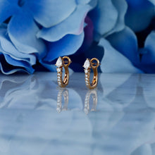 Load image into Gallery viewer, Pair of 14k Solid Gold Natural Diamond Huggy Leverback Earrings with Pear Shape