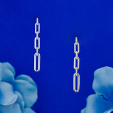 Load image into Gallery viewer, 14k Solid Gold Natural Diamond Paper Clip Link Hanging Earrings 1.5" Length