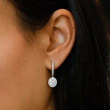 Load image into Gallery viewer, 14k Solid Gold Genuine Natural Diamond Oval Cluster Halo Dangle Drop Hoop Earring