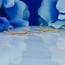 Load image into Gallery viewer, Single (Half Pair) 14k Gold and Genuine Diamond Microset Curved Bar Ear Climber for Women in White, Yellow or Rose Gold 1 Inch Length