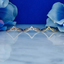 Load image into Gallery viewer, 14k Gold and Genuine Diamond Chevron "V" Shaped Stackable Ring w/ High Quality Diamonds in White, Yellow or Rose Gold for Women