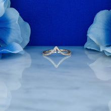 Load image into Gallery viewer, 14k Gold and Genuine Diamond Chevron "V" Shaped Stackable Ring w/ High Quality Diamonds in White, Yellow or Rose Gold for Women