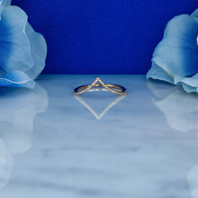 Load image into Gallery viewer, 14k Gold and Genuine Diamond Chevron "V" Shaped Stackable Ring w/ High Quality Diamonds in White, Yellow or Rose Gold for Women
