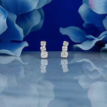 Load image into Gallery viewer, 14k Solid White Gold Natural Diamond Square Shaped Graduated Cluster Earrings 1/2 Inch Drop