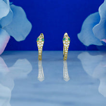 Load image into Gallery viewer, Single (Half Pair) of 18k Solid Gold Natural Diamond and Emerald Snake Huggy Leverback Earrings