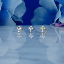 Load image into Gallery viewer, Single (Half Pair) 18k Solid Gold Genuine Natural Small Diamond Cross Stud Earring