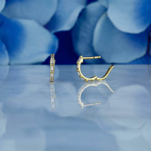Load image into Gallery viewer, Single (Half Pair) 18k Solid Gold Genuine Natural Baguette Diamond 10.75mm Huggy Hoop Earrings