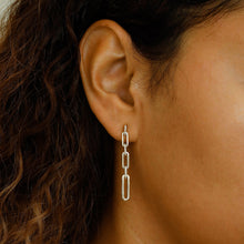 Load image into Gallery viewer, 14k Solid Gold Natural Diamond Paper Clip Link Hanging Earrings 1.5" Length