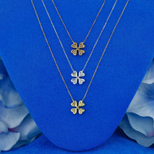 Load image into Gallery viewer, 18k Solid Gold Natural Diamond Pave Clover Layering Necklace w/ Adjustable Chain