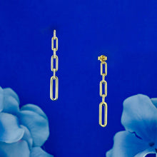 Load image into Gallery viewer, 14k Solid Gold Natural Diamond Paper Clip Link Hanging Earrings 1.5" Length