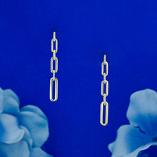 Load image into Gallery viewer, 14k Solid Gold Natural Diamond Paper Clip Link Hanging Earrings 1.5" Length