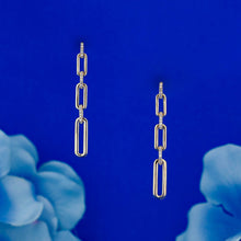 Load image into Gallery viewer, 14k Solid Gold Natural Diamond Paper Clip Link Hanging Earrings 1.5" Length