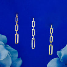 Load image into Gallery viewer, 14k Solid Gold Natural Diamond Paper Clip Link Hanging Earrings 1.5" Length