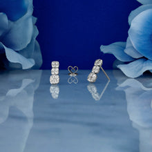 Load image into Gallery viewer, 14k Solid White Gold Natural Diamond Square Shaped Graduated Cluster Earrings 1/2 Inch Drop