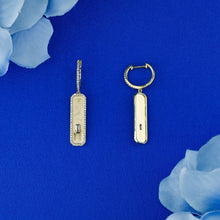 Load image into Gallery viewer, 14k Solid Gold Natural Diamond ID Bar Style with Diamond Border and Baguette Dangle Lever Back Earrings