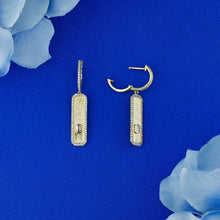 Load image into Gallery viewer, 14k Solid Gold Natural Diamond ID Bar Style with Diamond Border and Baguette Dangle Lever Back Earrings