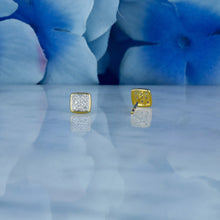 Load image into Gallery viewer, 14k Solid Gold Natural Diamond Cluster with Square Border Earrings