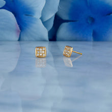Load image into Gallery viewer, 14k Solid Gold Natural Diamond Cluster with Square Border Earrings