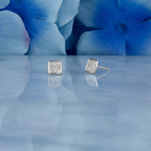 Load image into Gallery viewer, 14k Solid Gold Natural Diamond Cluster with Square Border Earrings