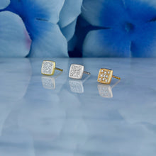 Load image into Gallery viewer, 14k Solid Gold Natural Diamond Cluster with Square Border Earrings