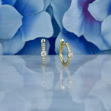 Load image into Gallery viewer, Single (Half Pair) 18k Solid Gold Natural Diamond Round Lever Back Huggy Hoop Earrings