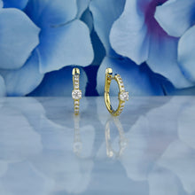 Load image into Gallery viewer, Single (Half Pair) 18k Solid Gold Natural Diamond Round Lever Back Huggy Hoop Earrings