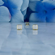 Load image into Gallery viewer, 14k Solid Gold Natural Diamond Cluster with Square Border Earrings