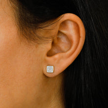 Load image into Gallery viewer, 14k Solid Gold Natural Diamond Cluster with Square Border Earrings