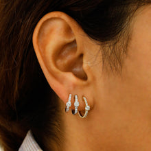 Load image into Gallery viewer, Single (Half Pair) 18k Solid Gold Natural Diamond Round Lever Back Huggy Hoop Earrings