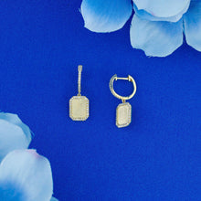 Load image into Gallery viewer, 14k Solid Gold Natural Diamond Border Satin Florentine Dangle Earrings with Lever Back