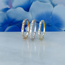 Load image into Gallery viewer, 14k Solid Gold Natural Diamond Baguette and Round Stackable Ring or Wedding Band