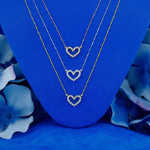 Load image into Gallery viewer, 14k Solid Gold Natural Diamond Classic Open Heart Necklace with Adjustable Chain
