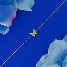 Load image into Gallery viewer, 14k Solid Gold Natural Diamond Small Dainty Pavé Butterfly Layering Bracelet w/ Adjustable Drawstring Chain