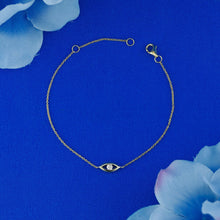 Load image into Gallery viewer, 14k Solid Gold Natural Diamond Evil Eye Adjustable Chain Bracelet