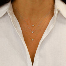 Load image into Gallery viewer, 14k Solid Gold Natural Diamond Three Stone Triangle Cluster Necklace with Adjustable Drawstring Chain