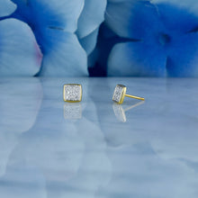 Load image into Gallery viewer, 14k Solid Gold Natural Diamond Cluster with Square Border Earrings