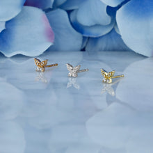 Load image into Gallery viewer, Single (Half Pair) 14k Solid Gold Natural Diamond Butterfly Shaped Stud Earrings
