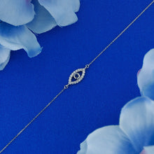Load image into Gallery viewer, 14k Solid Gold Diamond with Bezel Set Sapphire Ruby Emerald or Turquoise Bezel Set Evil Eye Adjustable Bracelet