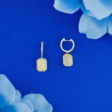 Load image into Gallery viewer, 14k Solid Gold Natural Diamond Border Satin Florentine Dangle Earrings with Lever Back