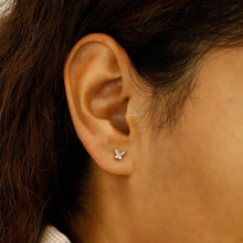 Load image into Gallery viewer, Single (Half Pair) 14k Solid Gold Natural Diamond Butterfly Shaped Stud Earrings