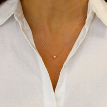 Load image into Gallery viewer, 14k or 18k Solid Gold Natural Diamond Small Heart Shaped Solitaire Necklace w/ Adjustable Drawstring Chain
