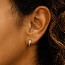 Load image into Gallery viewer, Single (Half Pair) of 18k Solid Gold Natural Diamond and Emerald Snake Huggy Leverback Earrings