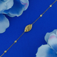 Load image into Gallery viewer, 18k Solid Gold Natural Diamond Baguette and Round Evil Eye with Bezel Set Adjustable Bracelet