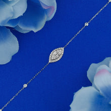 Load image into Gallery viewer, 18k Solid Gold Natural Diamond Baguette and Round Evil Eye with Bezel Set Adjustable Bracelet
