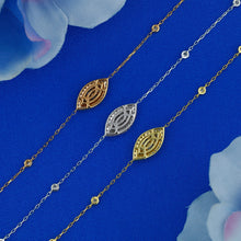 Load image into Gallery viewer, 18k Solid Gold Natural Diamond Baguette and Round Evil Eye with Bezel Set Adjustable Bracelet