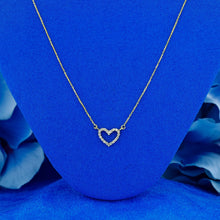 Load image into Gallery viewer, 14k Solid Gold Natural Diamond Classic Open Heart Necklace with Adjustable Chain