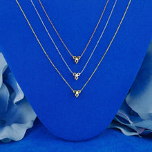 Load image into Gallery viewer, 14k Solid Gold Natural Diamond Three Stone Triangle Cluster Necklace with Adjustable Drawstring Chain