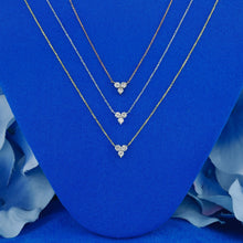 Load image into Gallery viewer, 14k Solid Gold Natural Diamond Three Stone Triangle Cluster Necklace with Adjustable Drawstring Chain